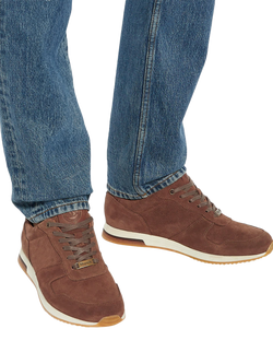 Dune London Trilogy Wide Fit Lace Up Suede Trainers, Taupe - view 2, Taupe