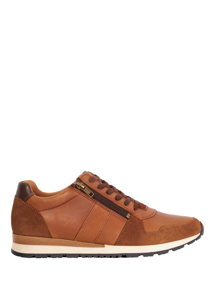 Dune London Thame Wide Fit Leather Zip-Up Trainers, Tan