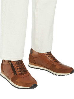 Dune London Thame Wide Fit Leather Zip-Up Trainers - view 2, Tan