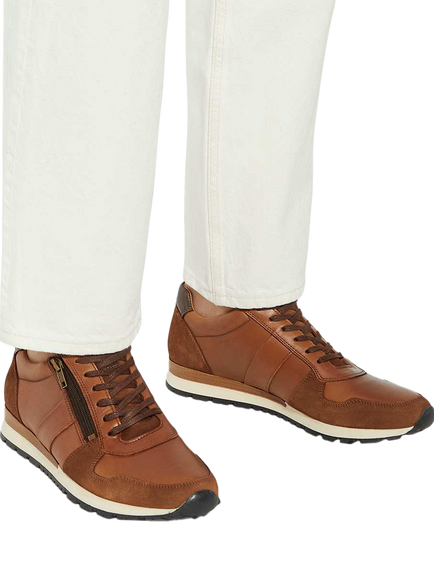 Dune London Thame Wide Fit Leather Zip-Up Trainers - view 2, Tan