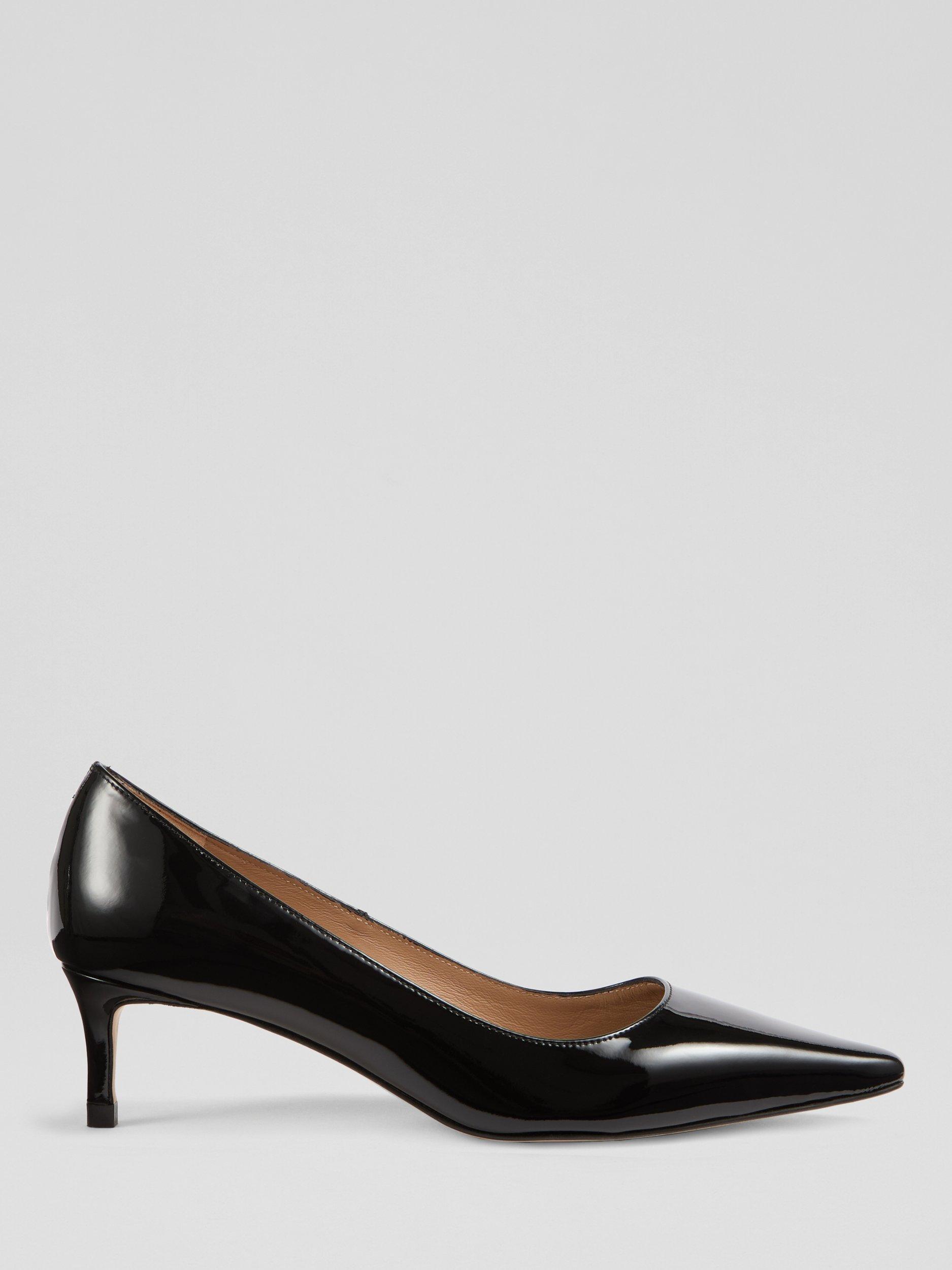 New Ava Patent Leather Kitten Heel Court Shoes, Black
