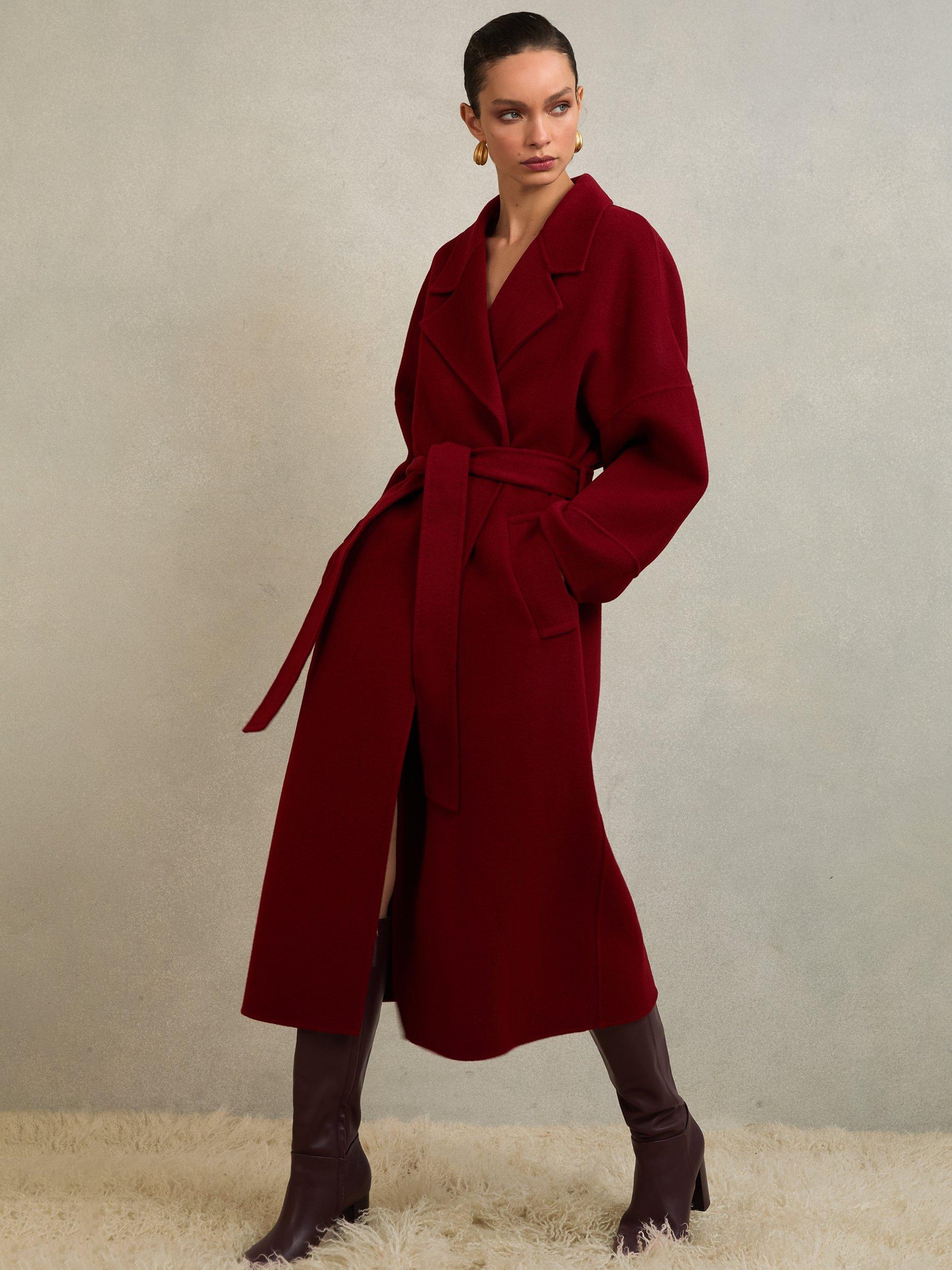 Reiss Renato Belted Pure Wool Coat, Red
