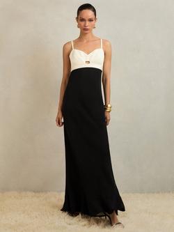 Reiss Sylvie Colour Block Maxi Dress, Black, Black