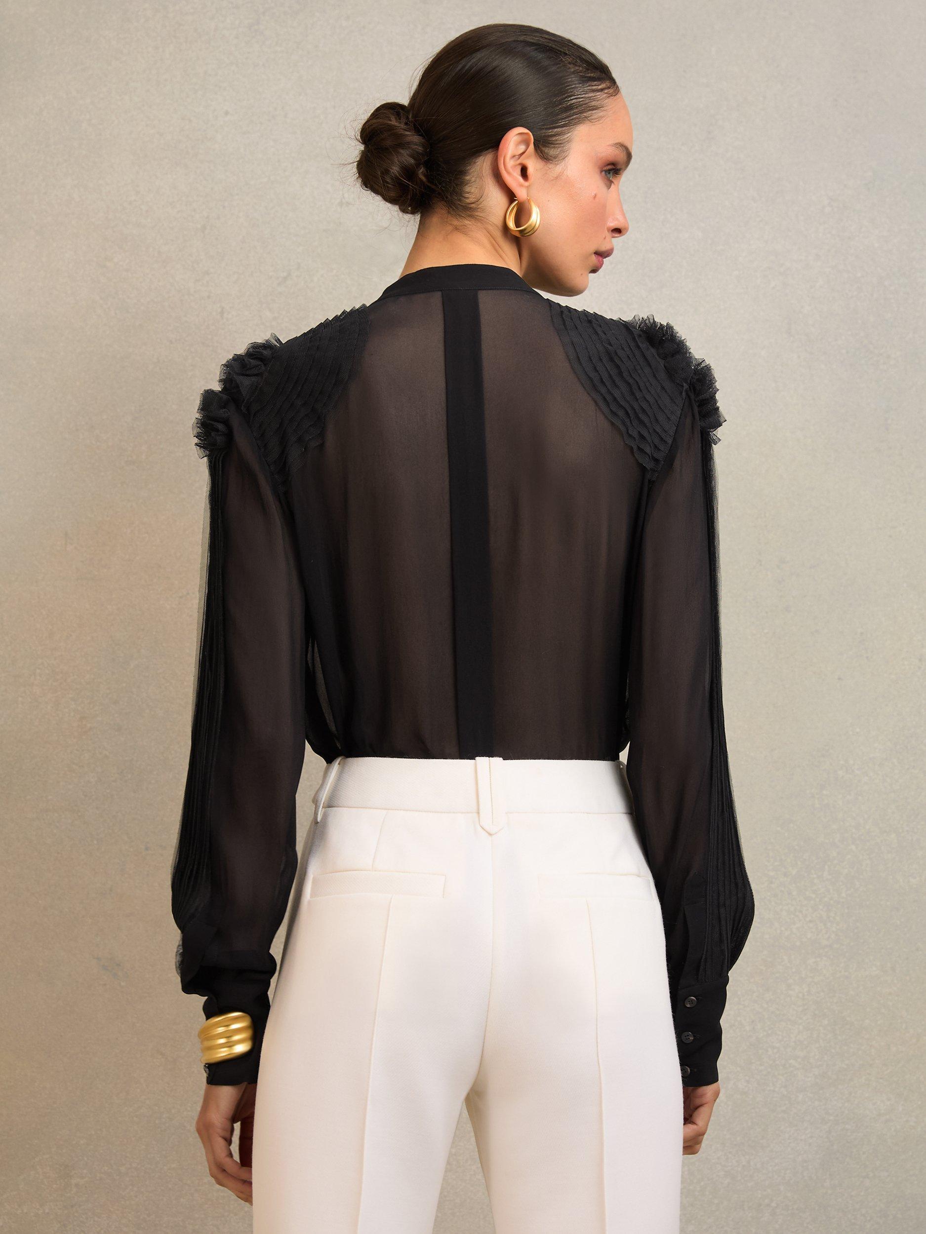 Product image 2 of 5, which shows Reiss Gigi Ruffle Shoulder Top, Black, 12