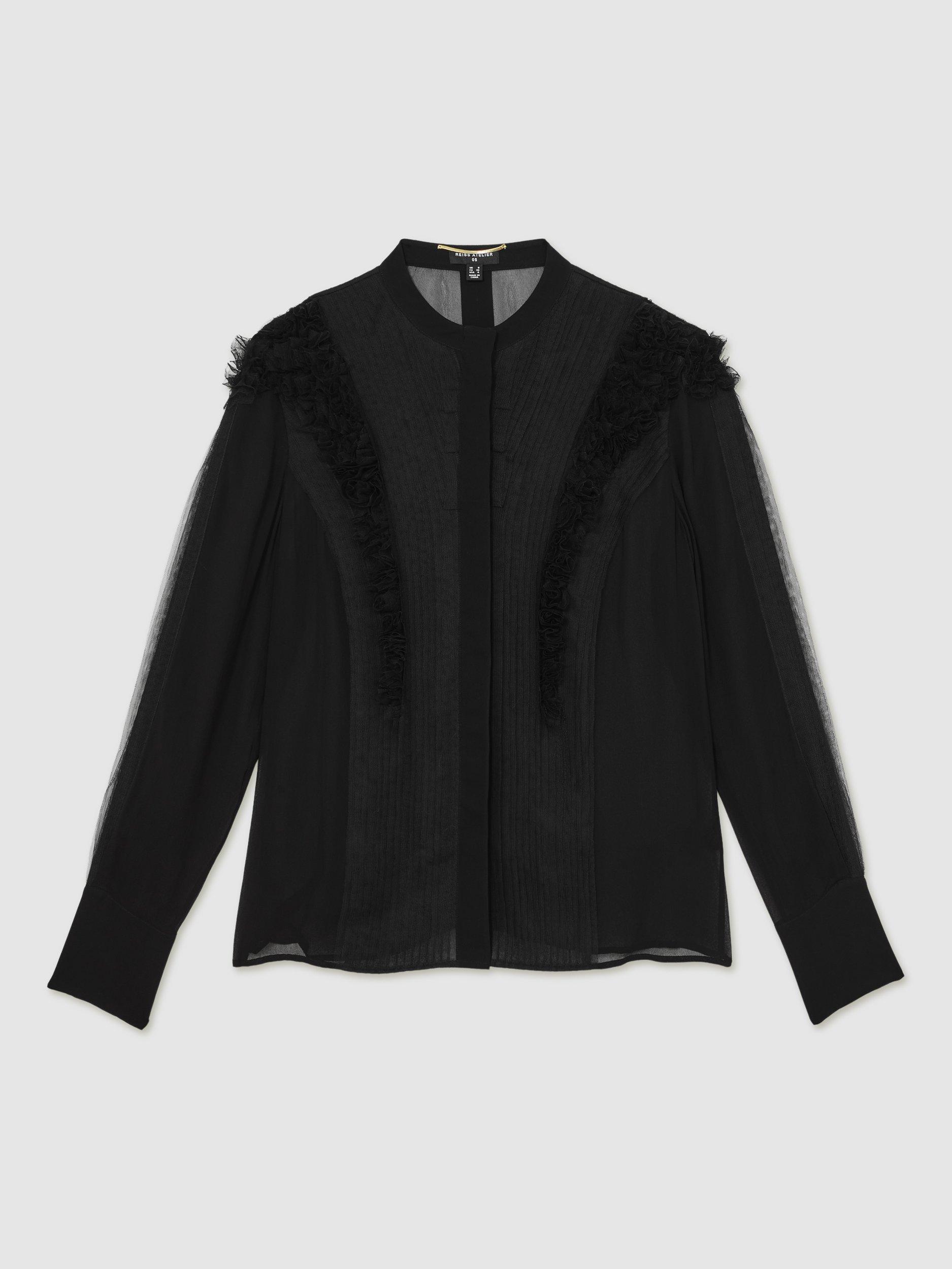 Product image 3 of 5, which shows Reiss Gigi Ruffle Shoulder Top, Black, 12