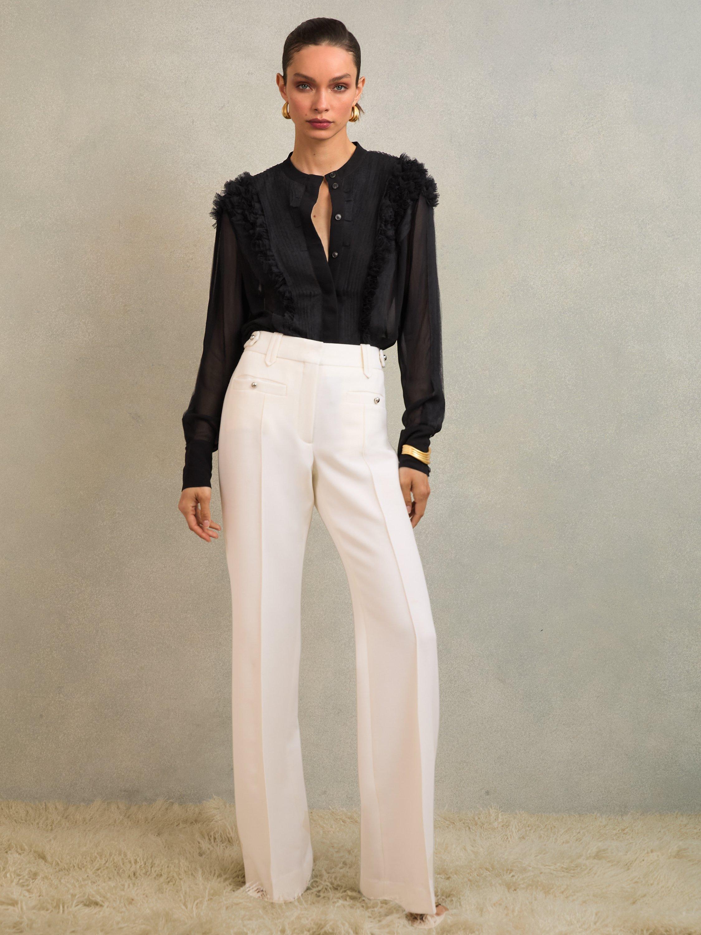 Product image 4 of 5, which shows Reiss Gigi Ruffle Shoulder Top, Black, 12