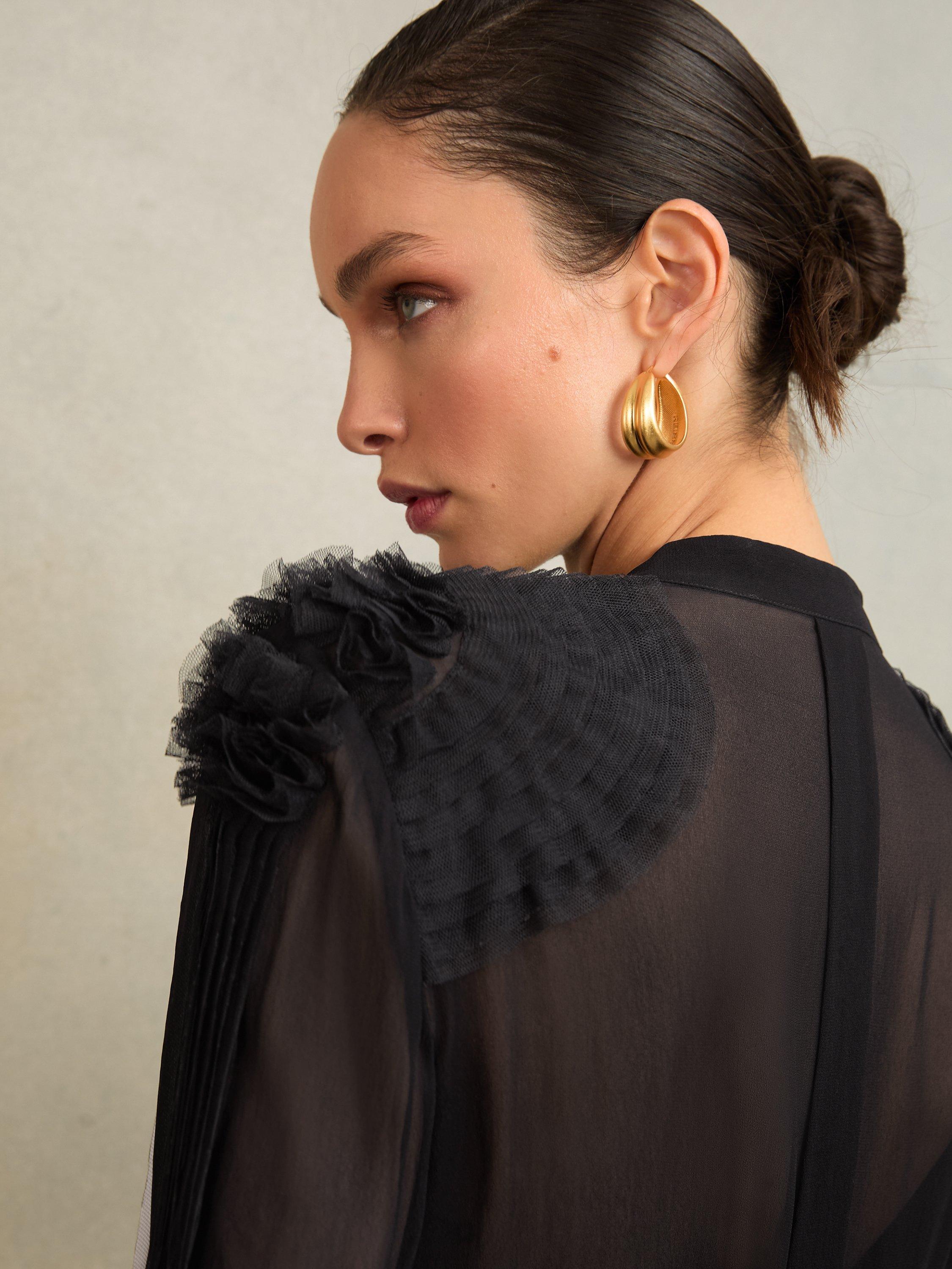 Product image 5 of 5, which shows Reiss Gigi Ruffle Shoulder Top, Black, 12