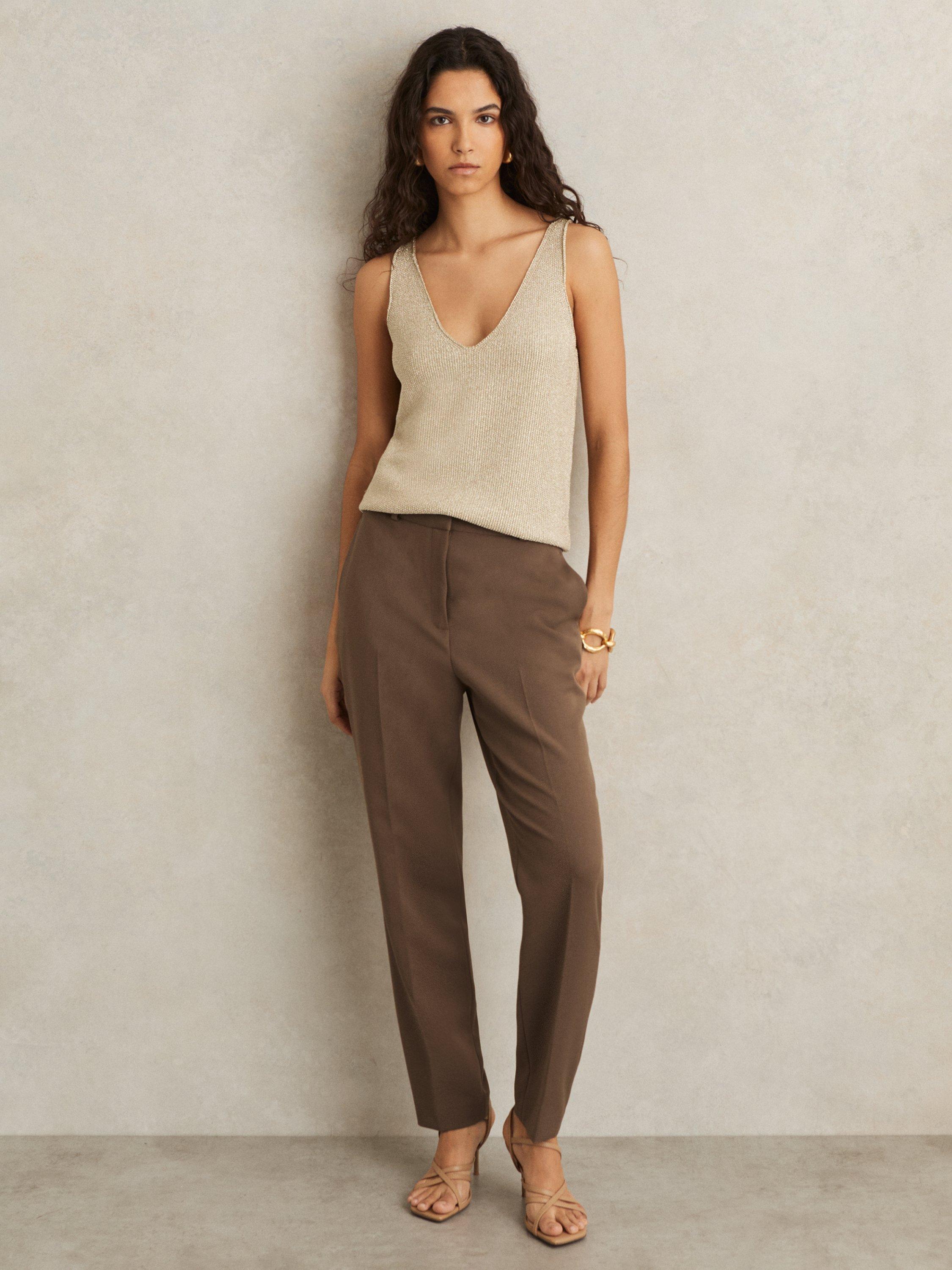 Product image 1 of 5, which shows Reiss Petite Gabi Slim Fit Suit Trousers, Mink, 12Pt