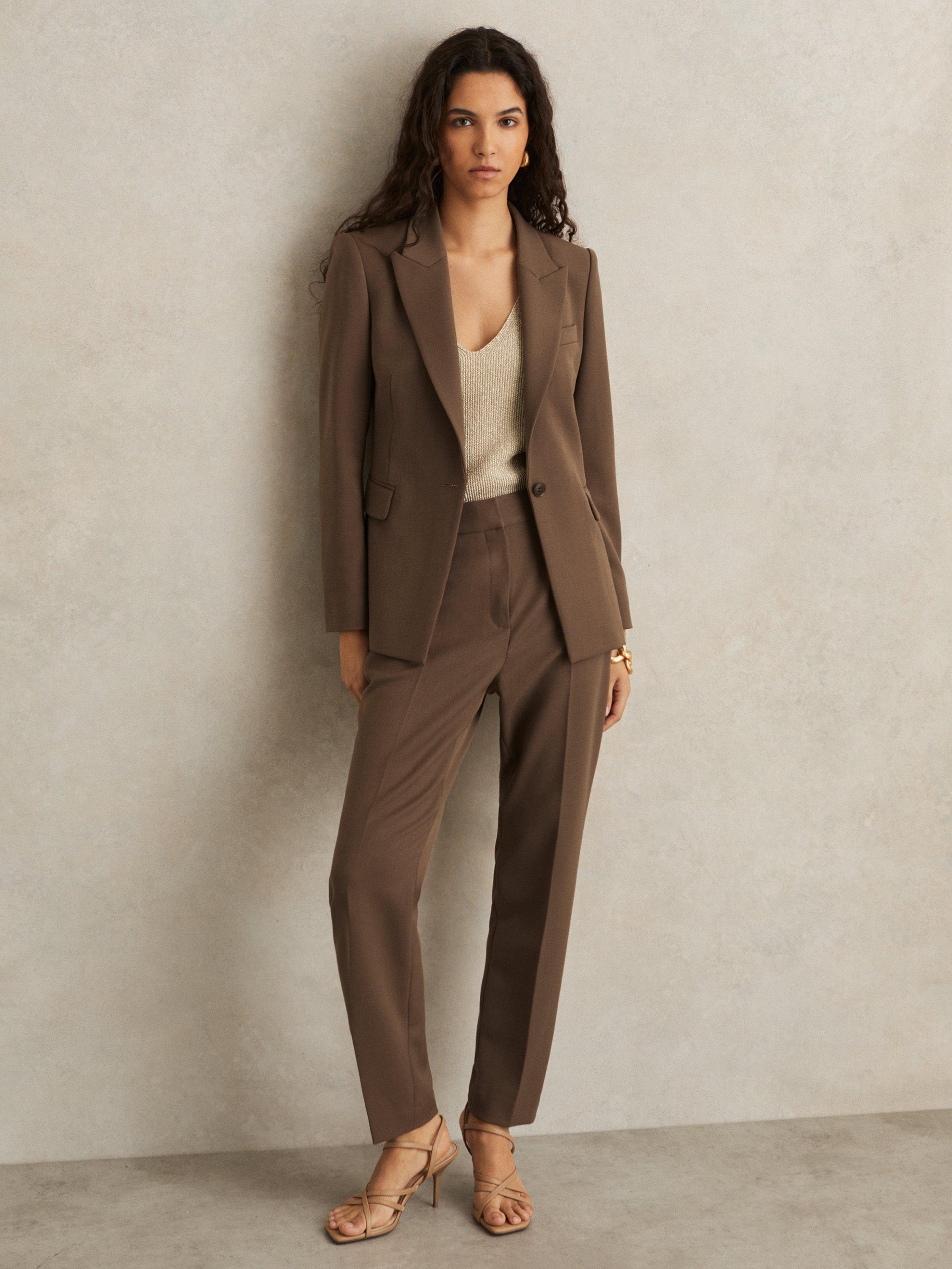 Product image 2 of 5, which shows Reiss Petite Gabi Slim Fit Suit Trousers, Mink, 12Pt