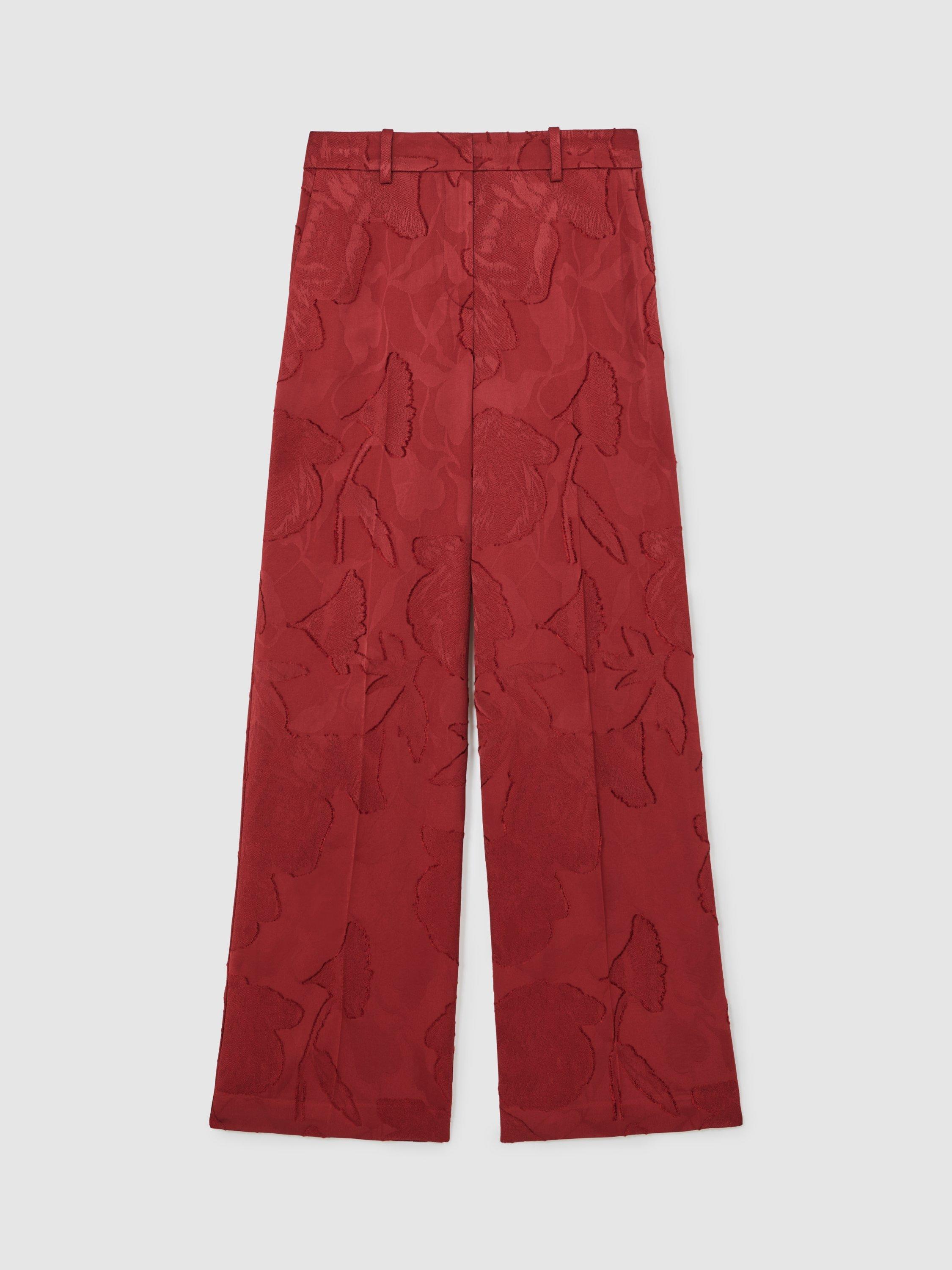 Product image 3 of 5, which shows Reiss Ottelie Textured Trousers, Red, 6
