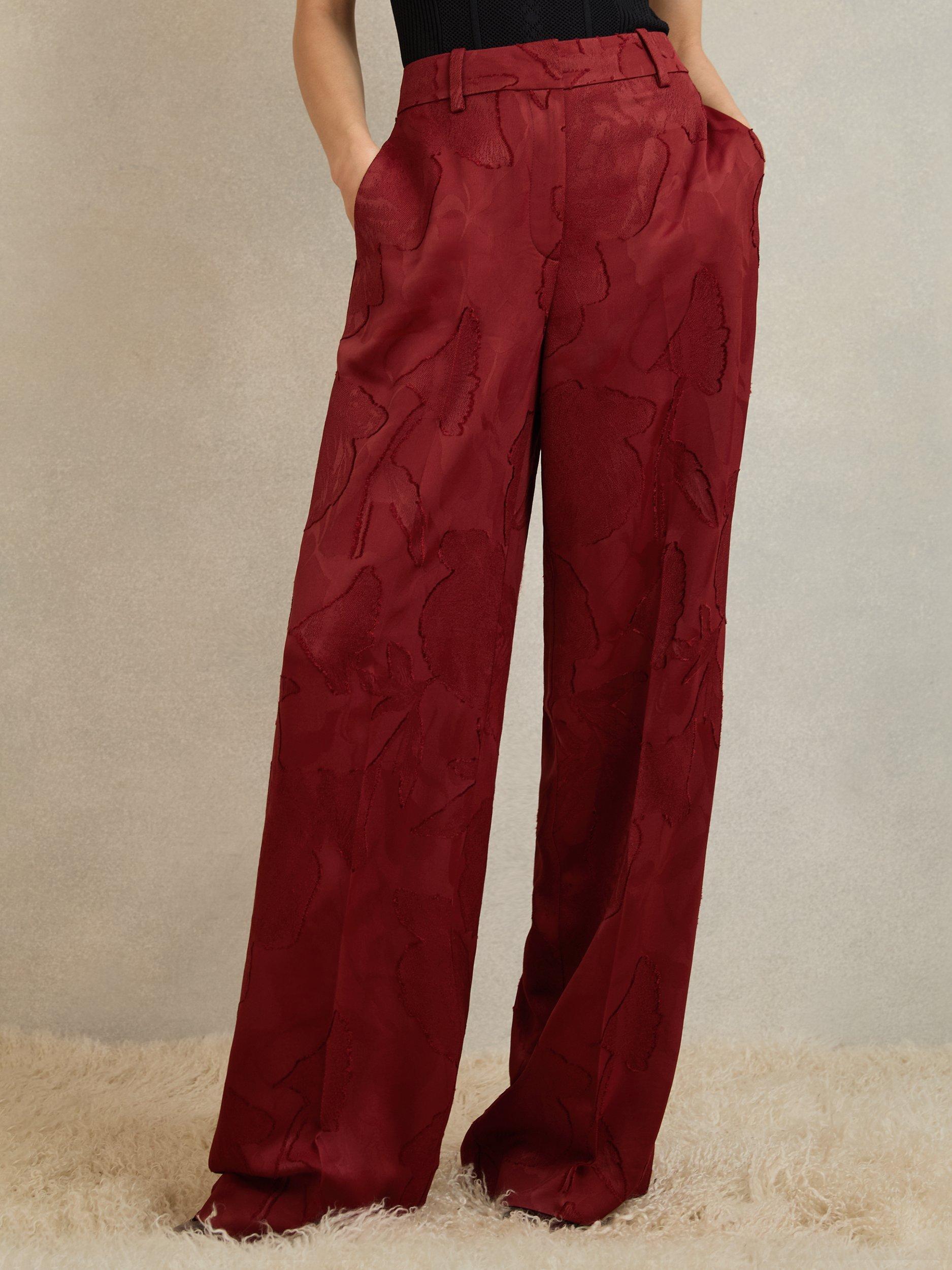 Product image 5 of 5, which shows Reiss Ottelie Textured Trousers, Red, 6