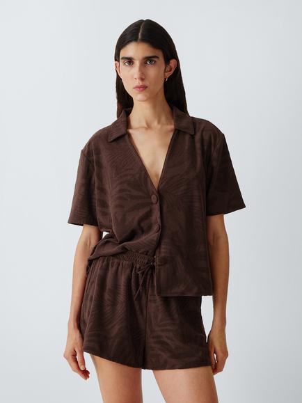 John Lewis Palm Jacquard Shirt, Brown