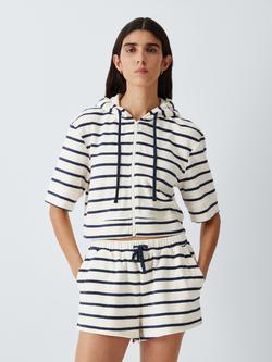 John Lewis Towelling Cropped Hoodie, Stripe, Stripe