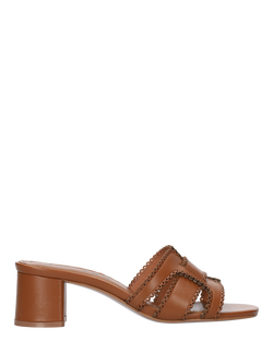 Bibi Lou Scallop Trim Block Heel Leather Sandals, Tan, Tan
