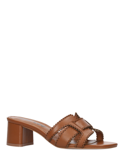 Bibi Lou Scallop Trim Block Heel Leather Sandals, Tan - view 2, Tan