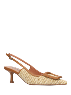 Bibi Lou Bonnie Raffia and Leather Stiletto Heel Pointed Toe Court Shoes, Tan/Beige - view 2, Tan/Beige