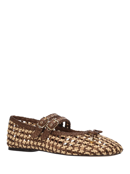 Bibi Lou Aspen Woven Leather Ballerina Pumps, Brown - view 2, Brown