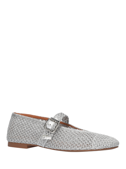 Bibi Lou Elani Mesh Ballerina Pumps, Silver - view 2, Silver
