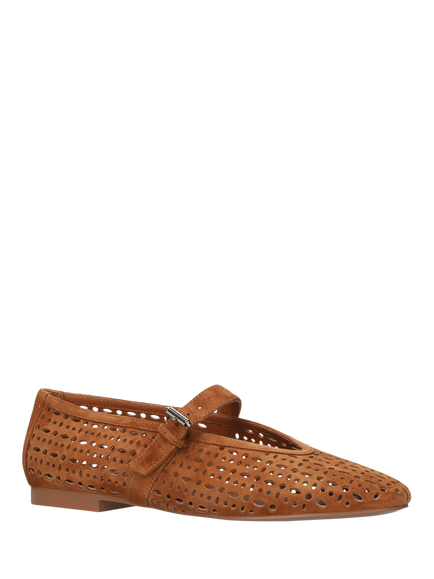 Bibi Lou Maia Cutwork Suede Ballerina Pumps, Brown - view 2, Brown