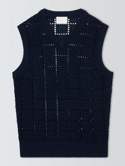 John Lewis V-Neck Pointelle Knit Vest, Blue, Blue