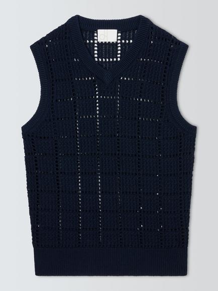 John Lewis V-Neck Pointelle Knit Vest, Blue, Blue