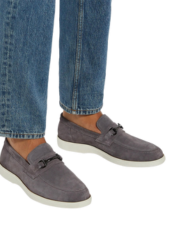 Dune London Bosse Suede Loafers, Grey - view 2, Grey