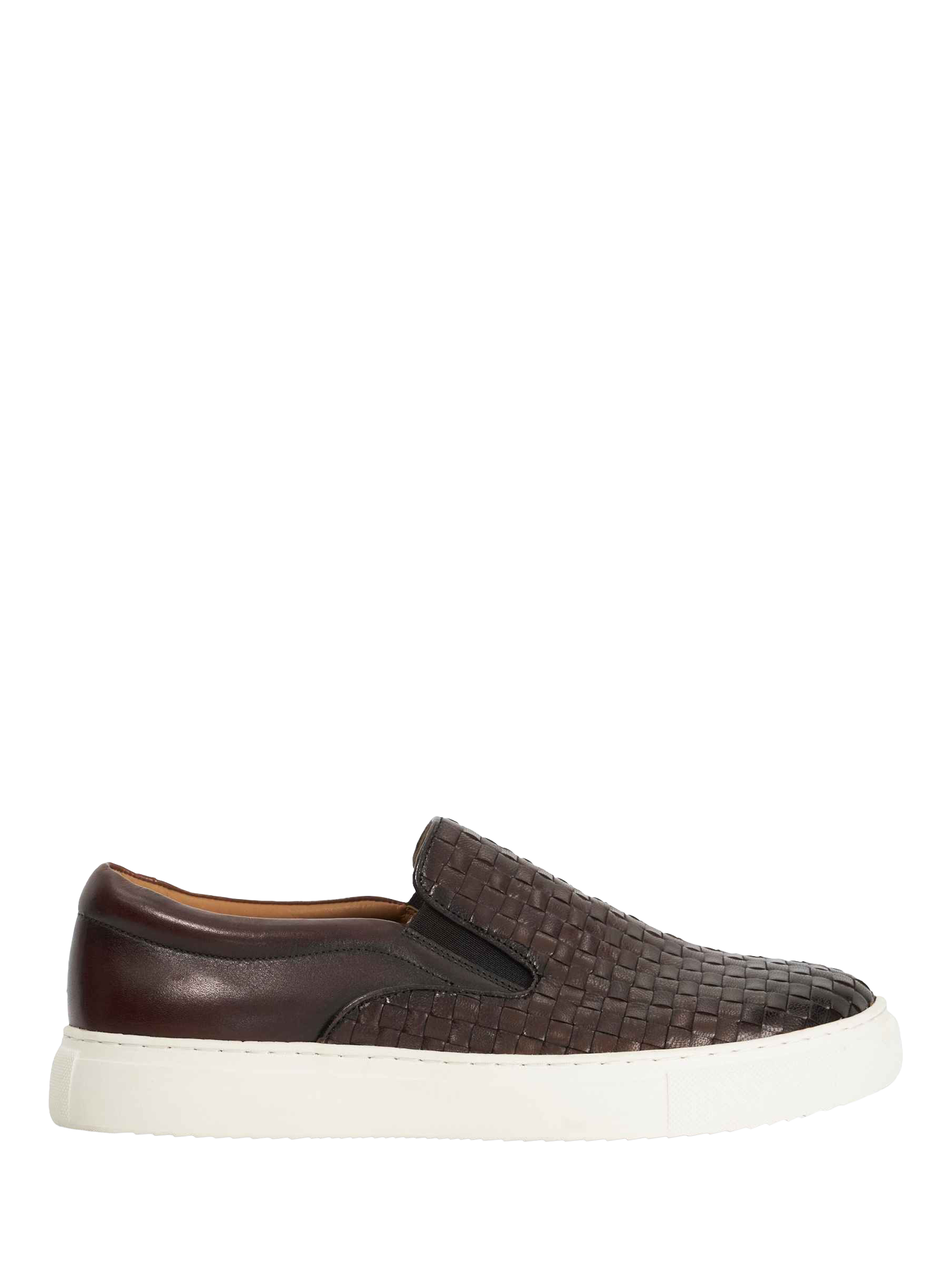 Product image 1 of 6, which shows Dune London Tayo Slip On Leather Trainers, Brown, 6|6.5