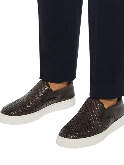Dune London Tayo Slip On Leather Trainers, Brown - view 2, Brown