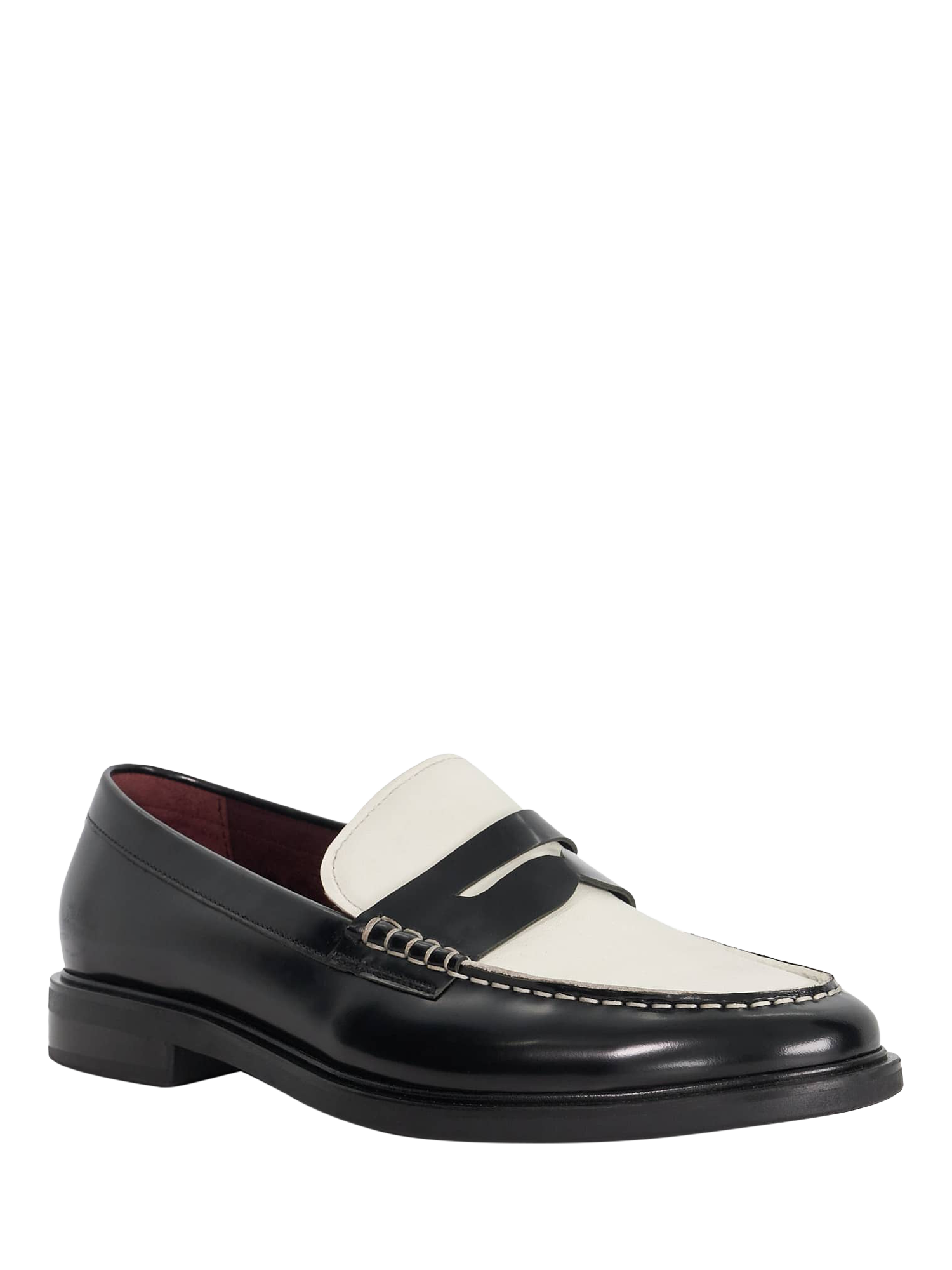 Product image 3 of 6, which shows Dune London Sascha Leather Loafers, Black/White, 7