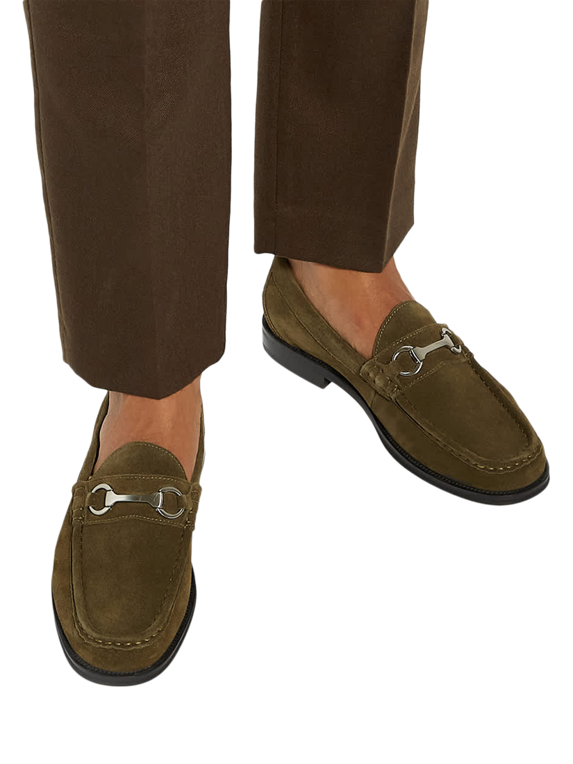 Product image 2 of 6, which shows Dune London Simmi Suede Loafers, Green, 7
