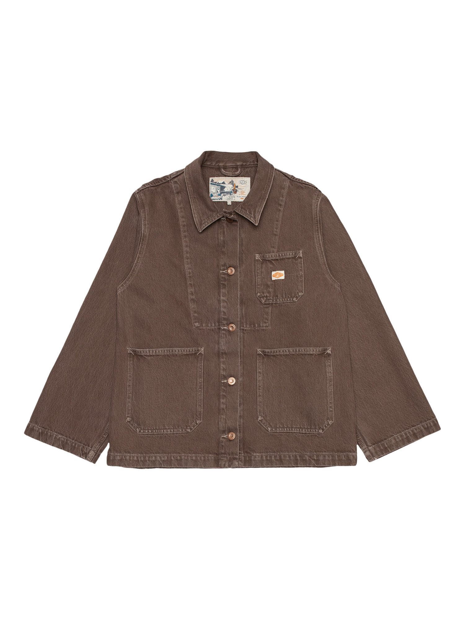 Product image 1 of 7, which shows Nudie Jeans Ada Workwear Denim Jacket, Brown, S