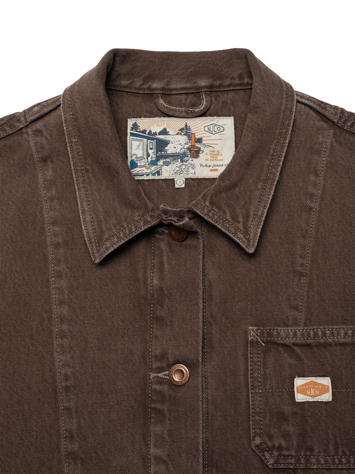 Product image 3 of 7, which shows Nudie Jeans Ada Workwear Denim Jacket, Brown, S