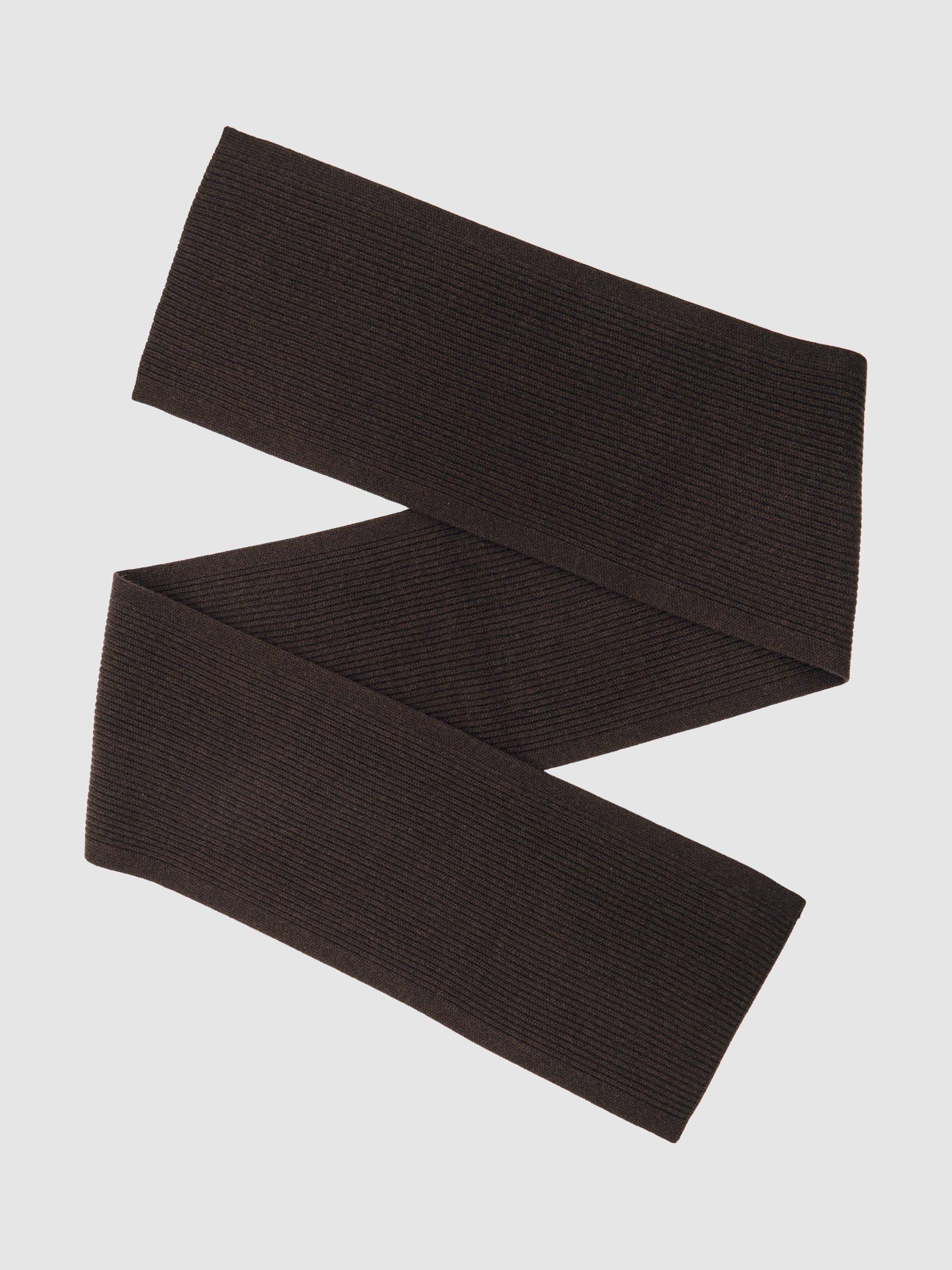 Product image 1 of 5, which shows Reiss Chesterfield Merino Wool Scarf, Chocolate Brown, One Size