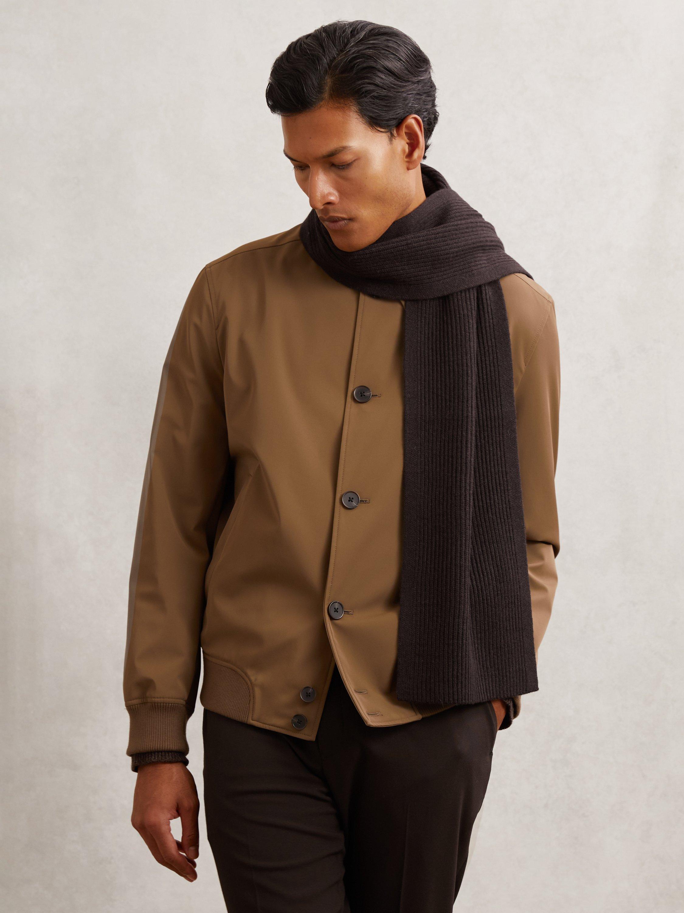 Product image 3 of 5, which shows Reiss Chesterfield Merino Wool Scarf, Chocolate Brown, One Size