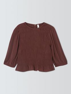 John Lewis Eloise Shirred Blouse, Chocolate, Chocolate
