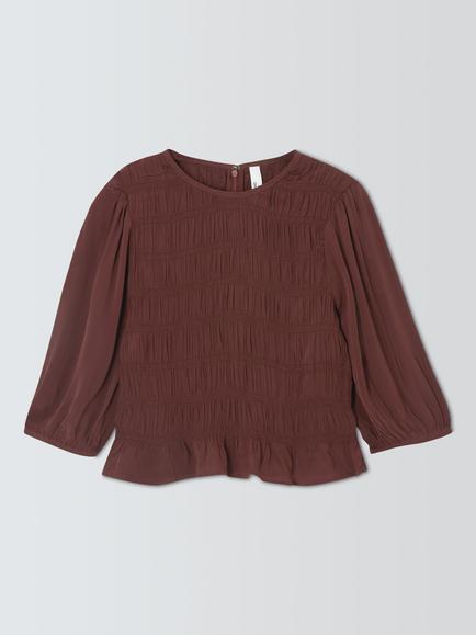 John Lewis Eloise Shirred Blouse, Chocolate, Chocolate