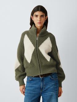 AND/OR Argyle Full Zip Cardigan, Khaki, Khaki