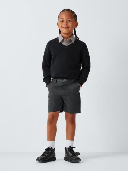 John Lewis Boys' Adjustable Waist Slim Fit School Shorts - view 2, Grey