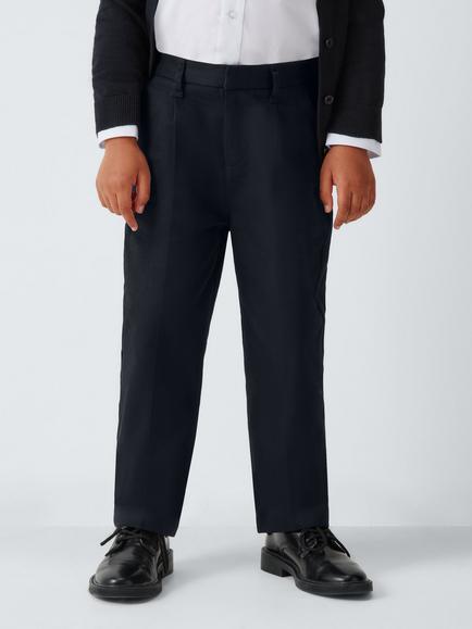 John Lewis Boys' Regular Fit Adjustable Waist Cotton School Trousers, Black
