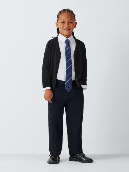 John Lewis Boys' Regular Fit Adjustable Waist Cotton School Trousers - view 2, Black