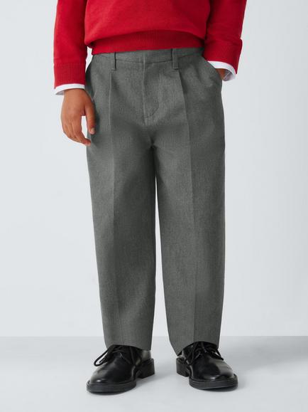 John Lewis Boys' Regular Fit Adjustable Waist Cotton School Trousers, Grey