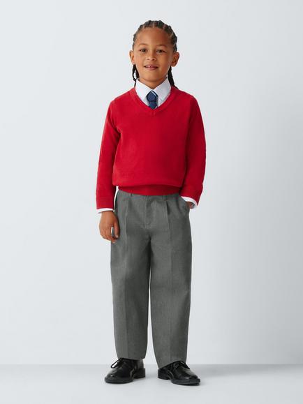 John Lewis Boys' Regular Fit Adjustable Waist Cotton School Trousers - view 2, Grey