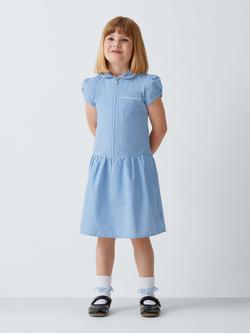 John Lewis Girls' Gingham A-Line Summer School Dress, Blue