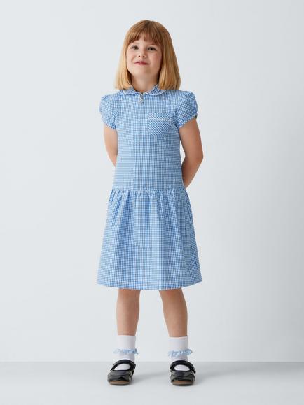 John Lewis Girls' Gingham A-Line Summer School Dress, Blue