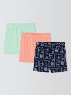 John Lewis Kids' Plain/Shells Cycle Shorts, Pack of 3, Multi, Multi
