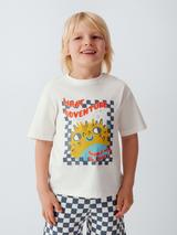 John Lewis Kids' Sunshine T-Shirt & Check Shorts Set, White/Navy