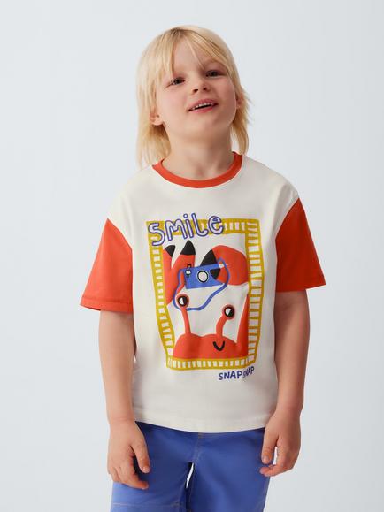 John Lewis Kids' Snap Crab T-Shirt, White And Red, White And Red
