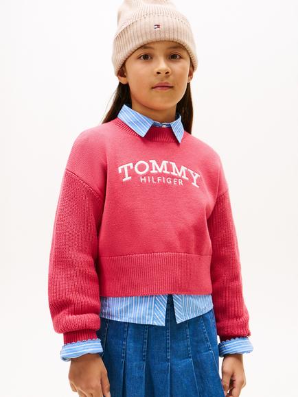 Tommy Hilfiger Kids' Pure Cotton Relaxed Sweatshirt, Vintage Cerise, Vintage Cerise