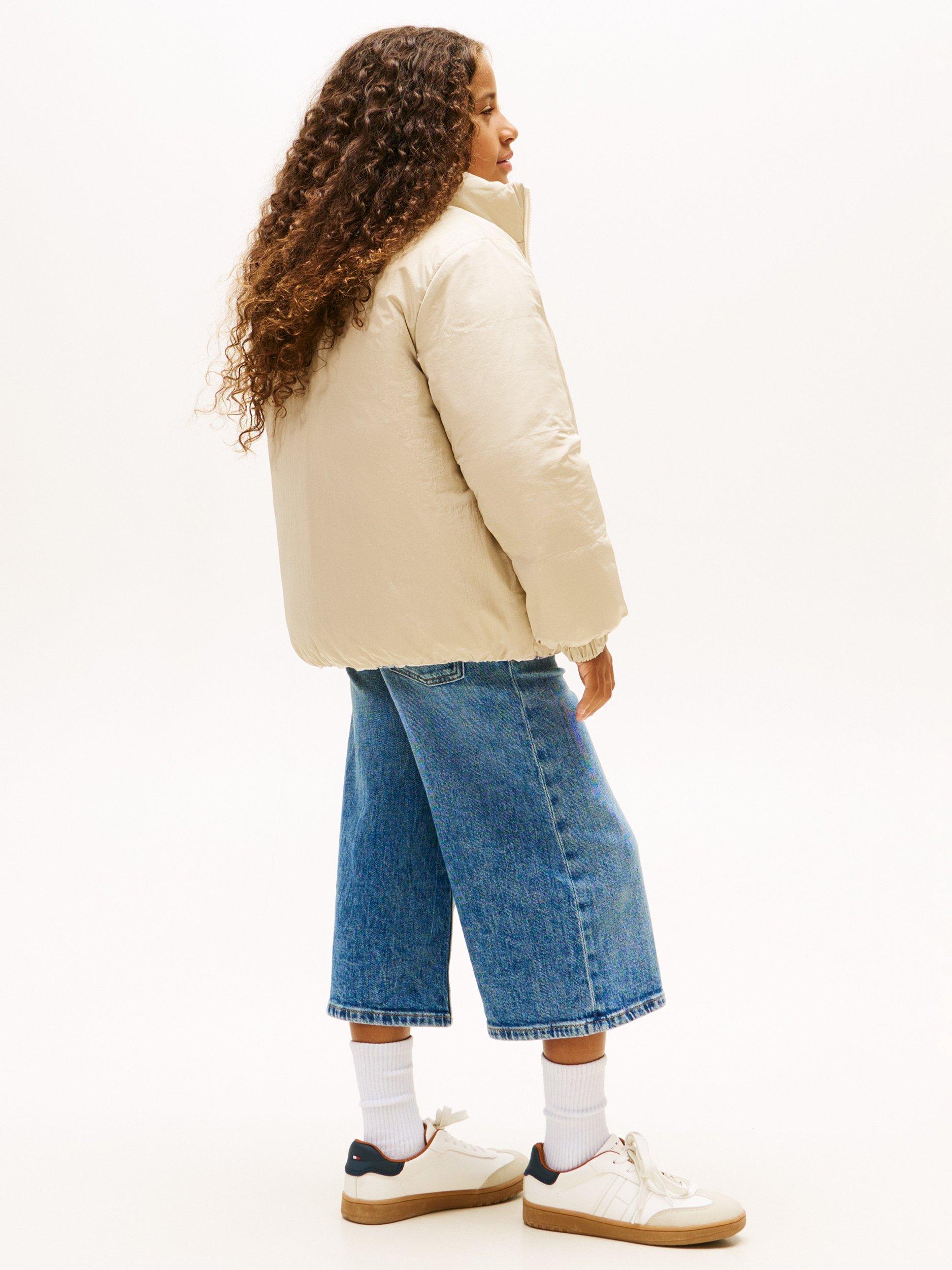 Product image 2 of 5, which shows Tommy Hilfiger Kids' Reversible Flower Puffer Jacket, Ancient White/Multi, 6 years