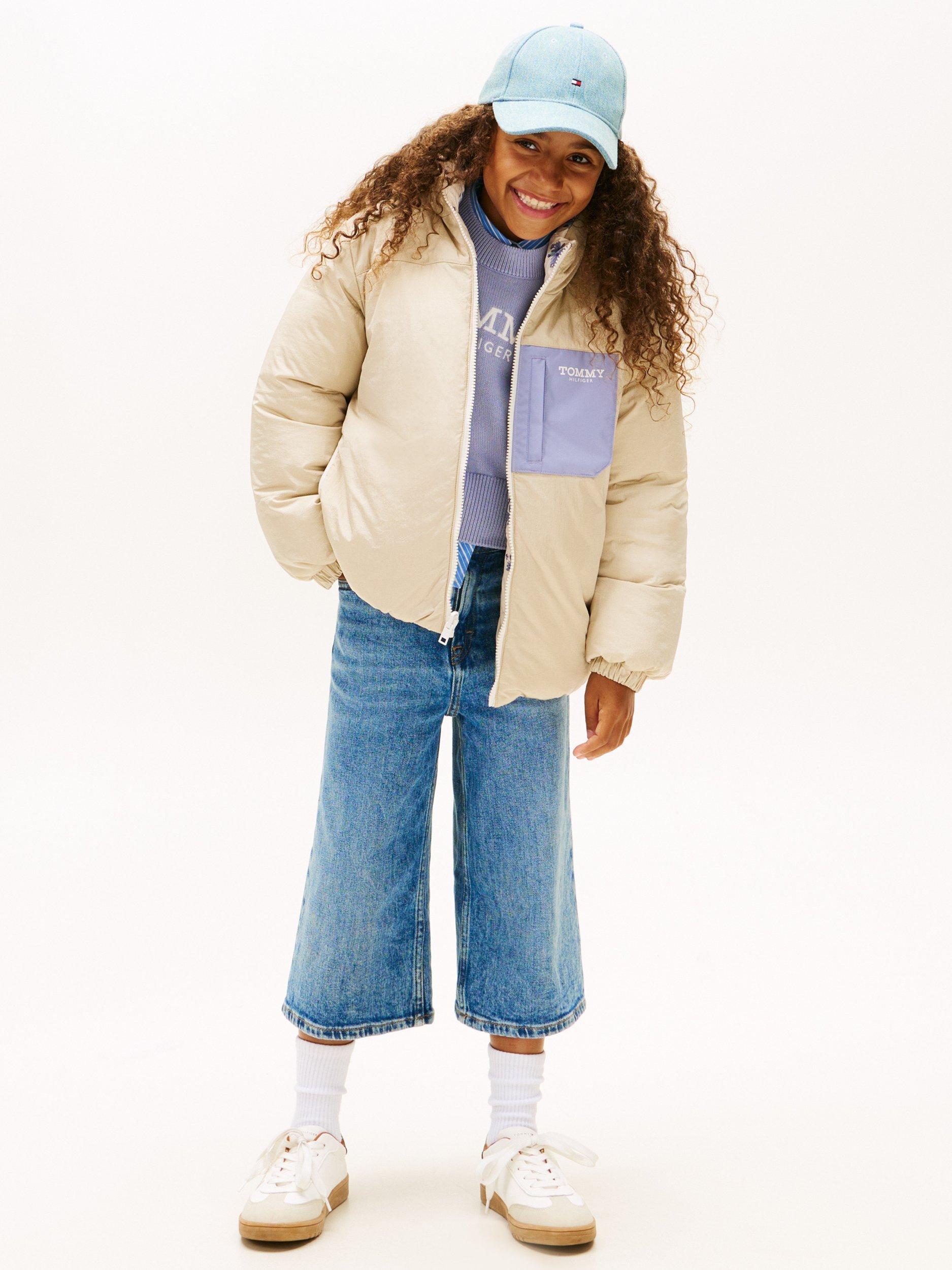 Product image 3 of 5, which shows Tommy Hilfiger Kids' Reversible Flower Puffer Jacket, Ancient White/Multi, 6 years